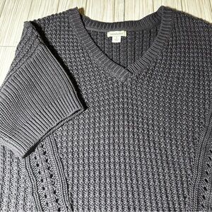 Sundance 100% Cotton Textured Knit Sweater Short Sleeve V-Neck Navy Size Small